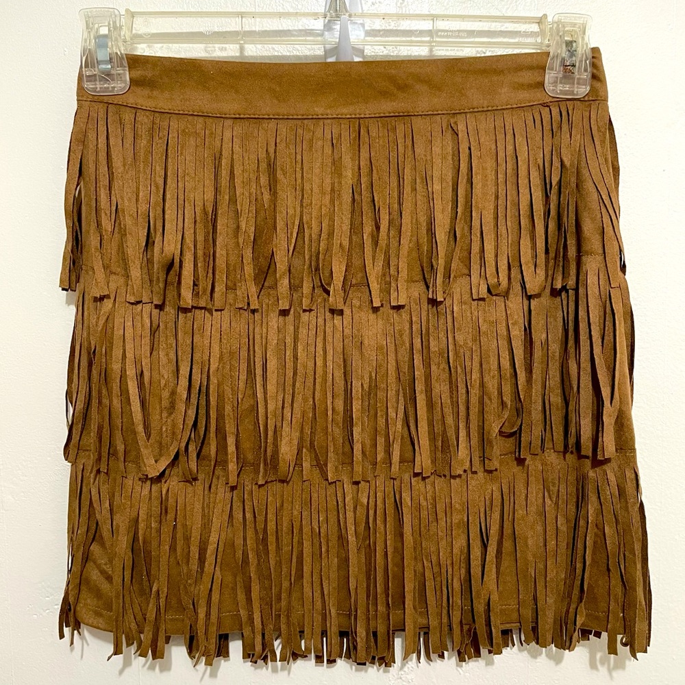 Rumor Boutique Mocha tiered Layered Fringe Skirt 8